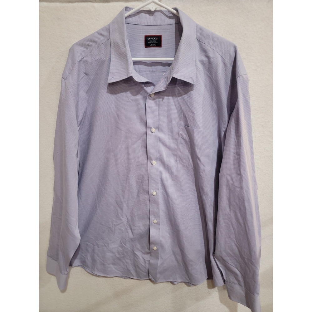 UNTUCKit Shirt Mens XXXL 3XL Purple Micro Check Wrinkle Free Regular Fit L/S